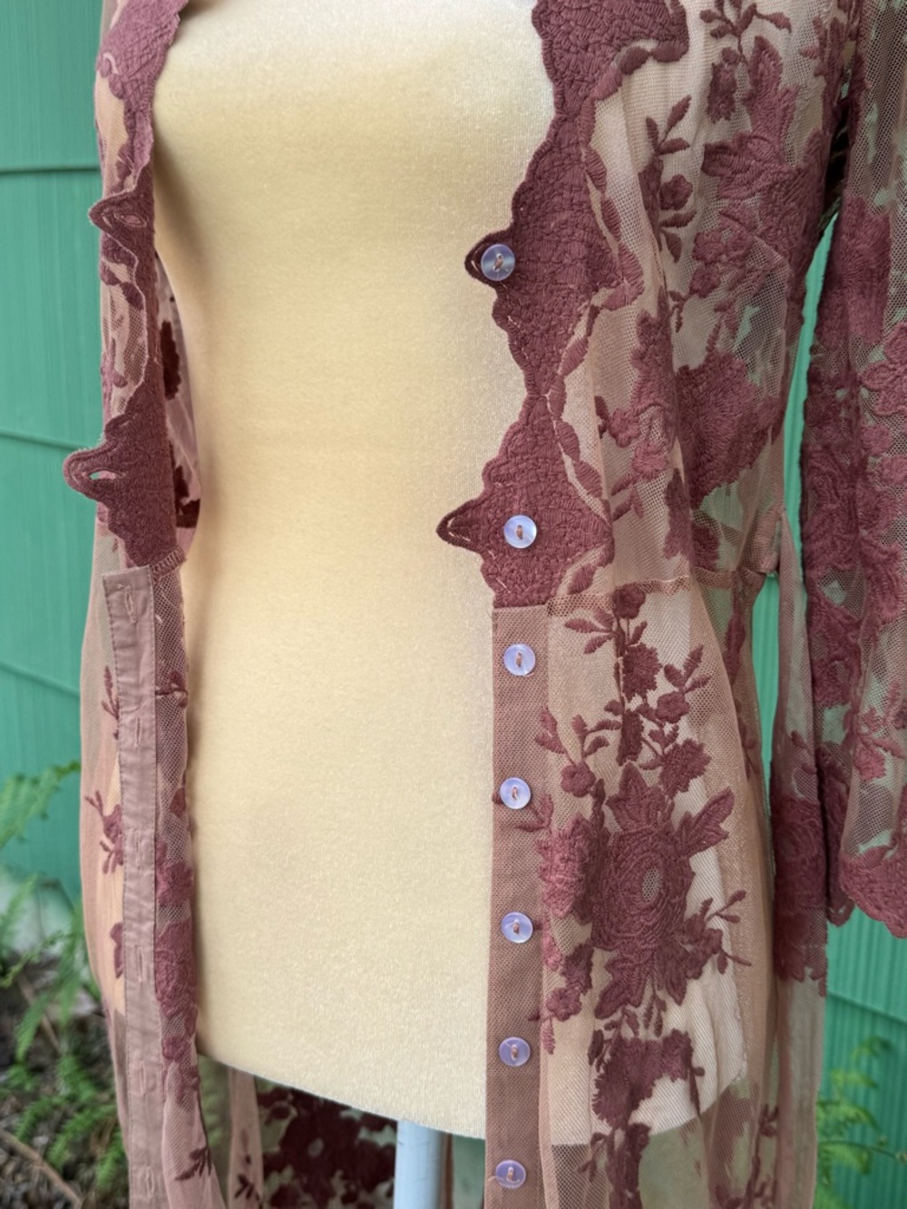 Arnhem Sheer Dusty Rose Lace Maxi Duster Cover-Up - Picture 12 of 15